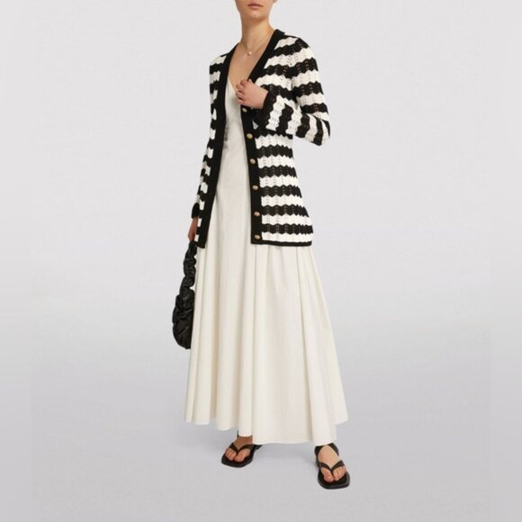 L'AGENCE Striped Joan Knit‎ Cardigan Plunging v-neck Button Front No Size Tag LG - Picture 1 of 16